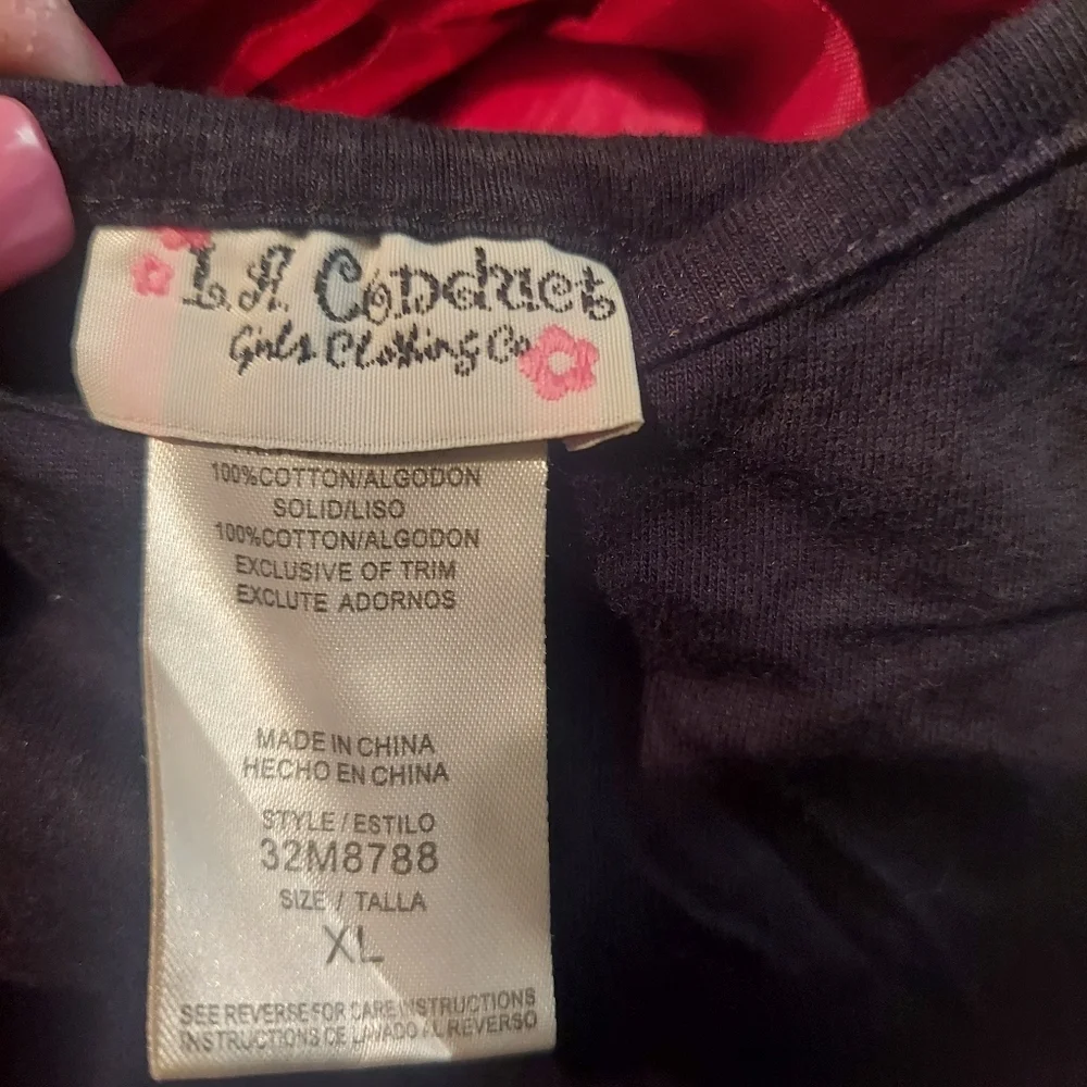 LA Conduct Girls Size XL Black Tank Dress with Horiz Striped/ Rose Detail Bottom